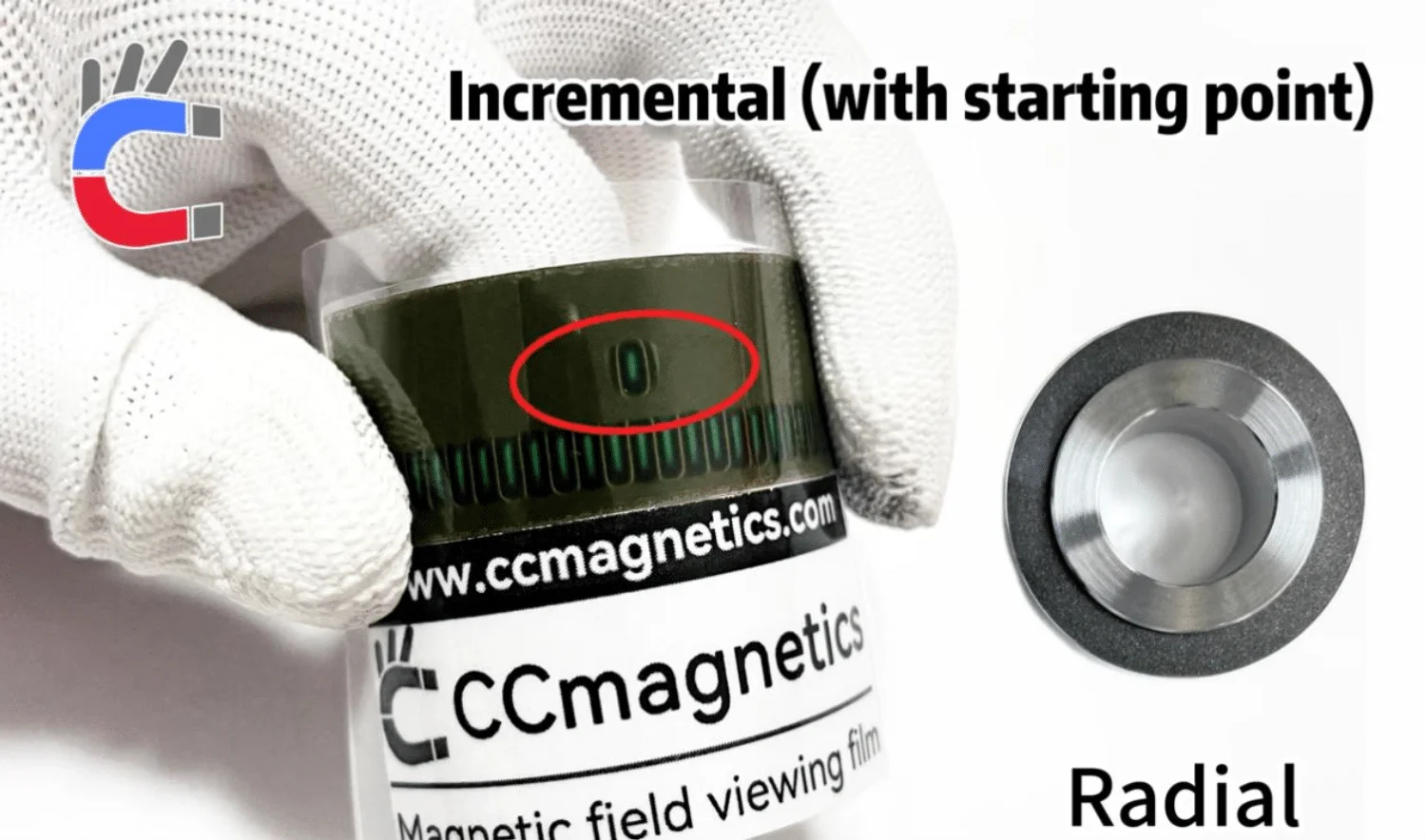 Radial magnetic ring viewed through magnetic film revealing the unique Z-phase index point.