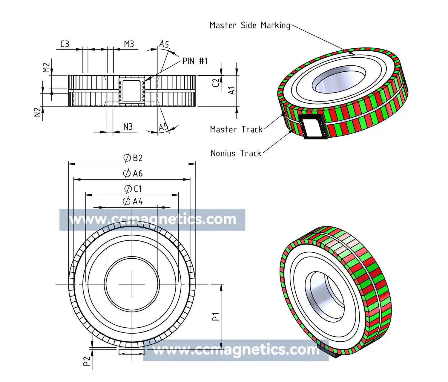 2-Track Radial Magnetic Target, Rotary Radial Sensor Ring Magnets, MU7S_25-32N